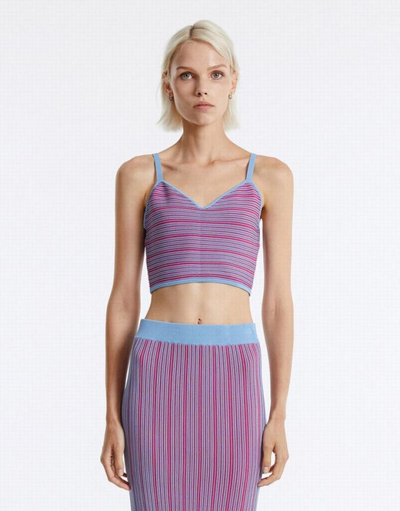 Purple Urban Revivo Striped Knit Women\'s Camisole | QFETIB-694