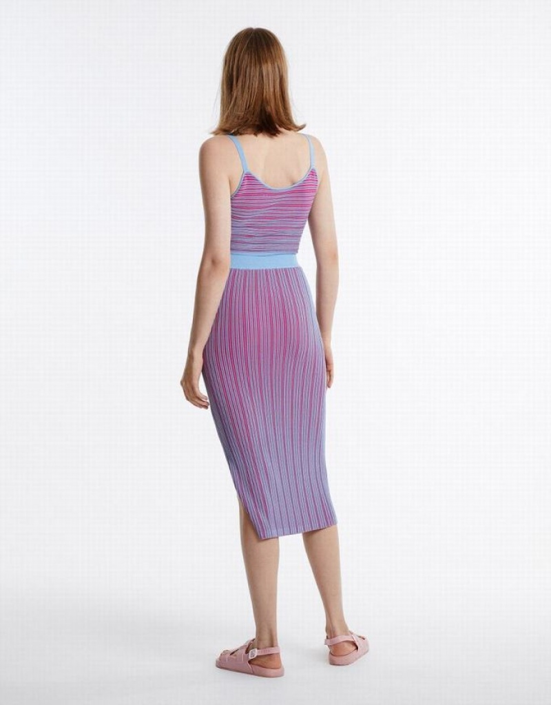 Purple Urban Revivo Striped Midi Knit Women's Skirts | DPITOG-817