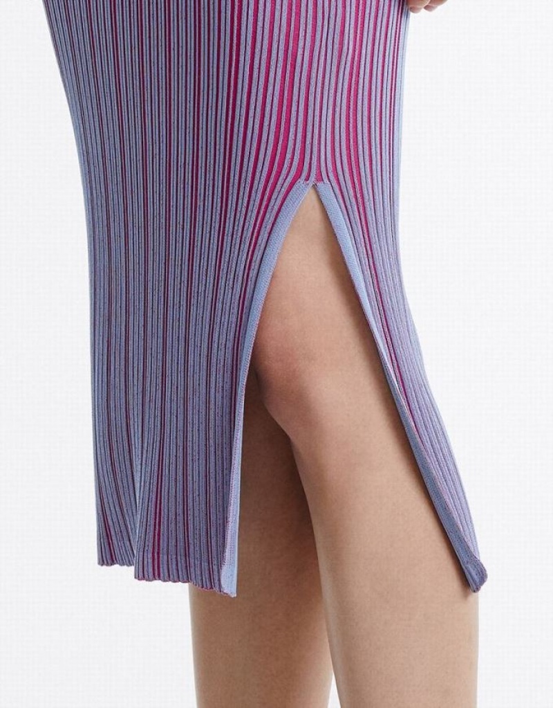 Purple Urban Revivo Striped Midi Knit Women's Skirts | DPITOG-817