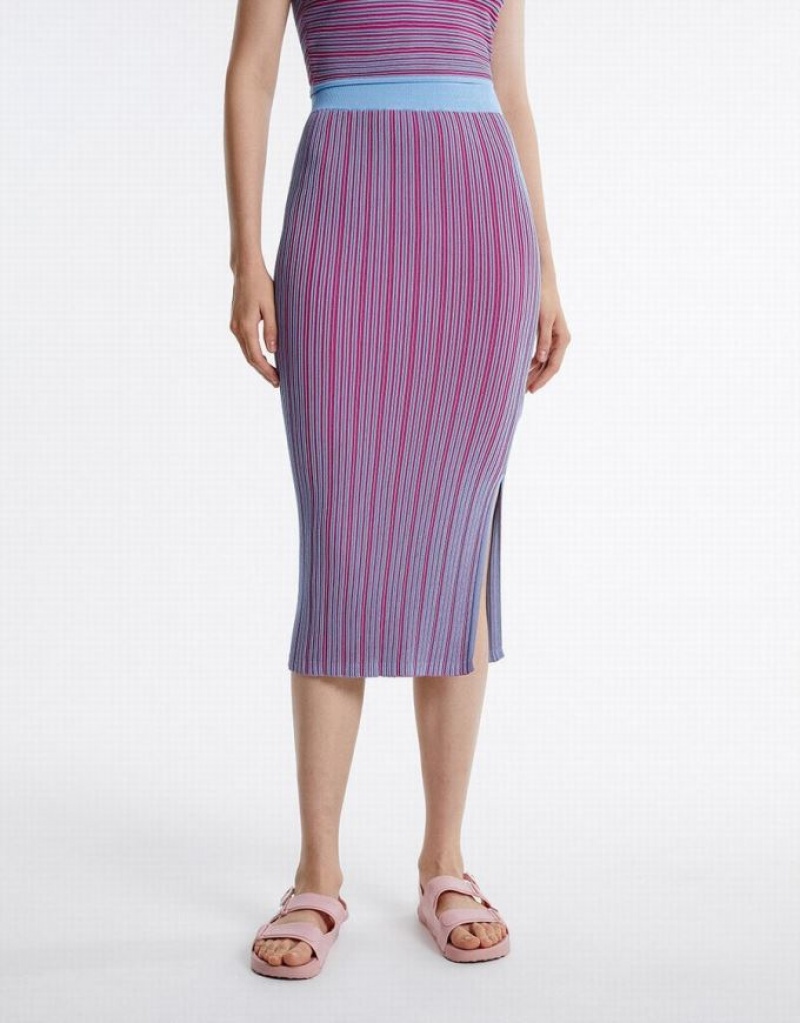 Purple Urban Revivo Striped Midi Knit Women's Skirts | DPITOG-817