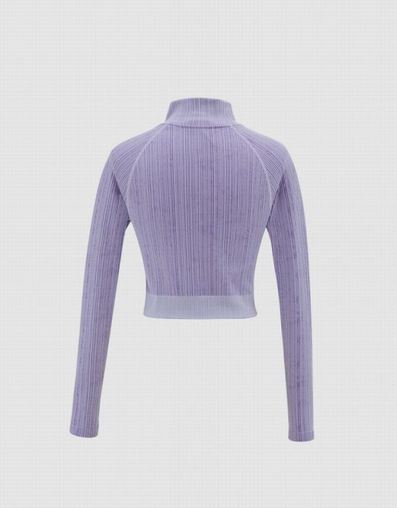 Purple Urban Revivo Striped Raglan Women's T-Shirts | YXZDWF-203