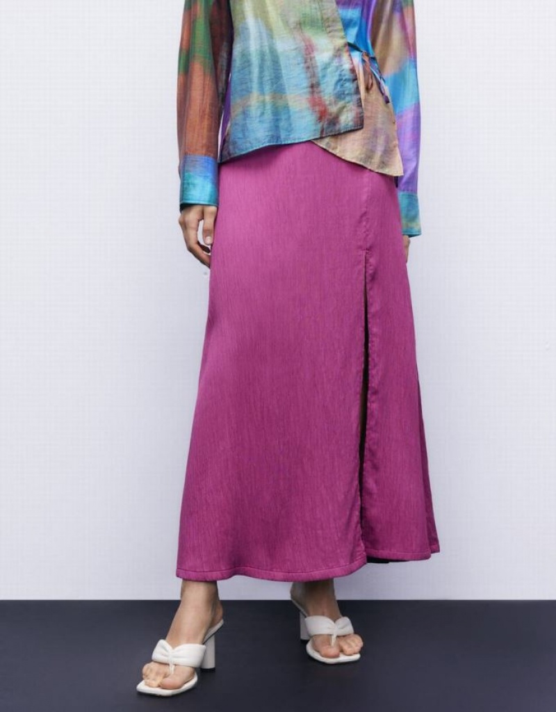 Purple Urban Revivo Textured Midi A-Line Women's Skirts | XEWFIU-306