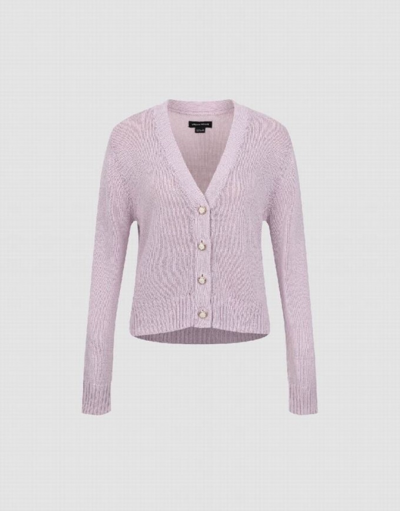 Purple Urban Revivo V-Neck Knitted Women's Cardigan | TGJCSF-961