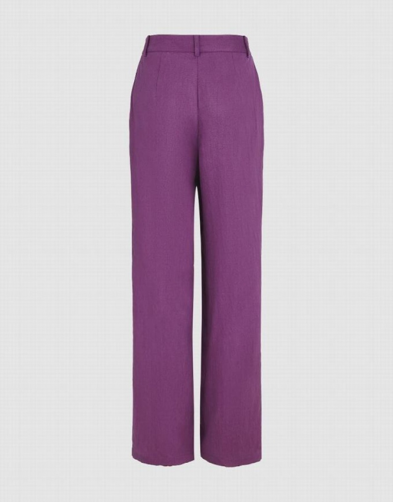 Purple Urban Revivo Woven Wide-Leg Women's Pants | FYUMAV-035