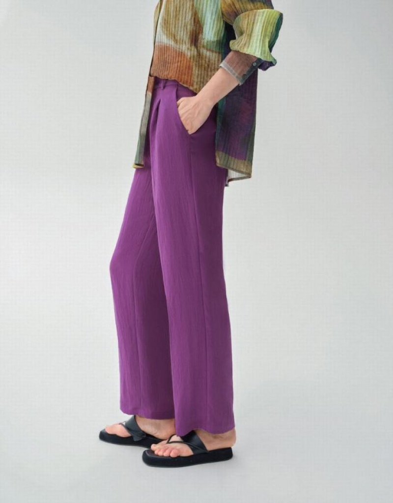 Purple Urban Revivo Woven Wide-Leg Women's Pants | FYUMAV-035