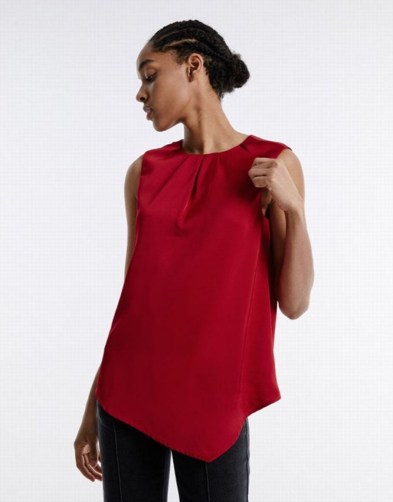 Red Urban Revivo Asymmetrical Hem Women's Blouse | XJQCLD-253