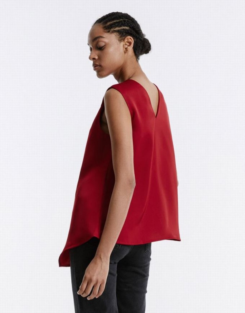 Red Urban Revivo Asymmetrical Hem Women's Blouse | XJQCLD-253