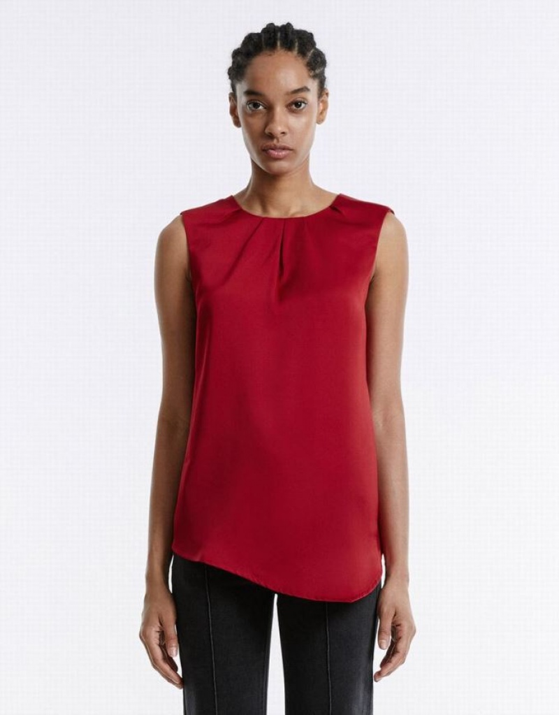 Red Urban Revivo Asymmetrical Hem Women\'s Blouse | XJQCLD-253