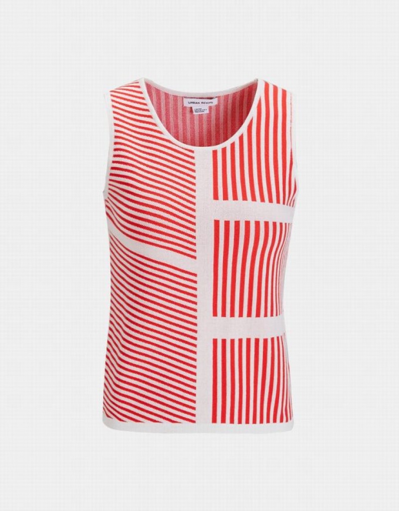 Red Urban Revivo Contrast Striped Fitted Knit Women\'s Tank Top | VAGEKP-098