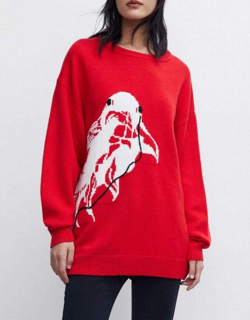 Red Urban Revivo Crew Neck Holiday Women's Sweaters | BOTDVA-021