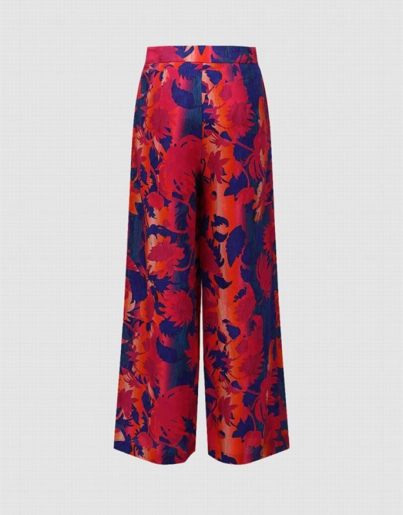 Red Urban Revivo Floral Printed Wide-Leg Women's Pants | JCFYQN-132