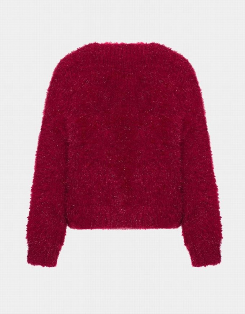 Red Urban Revivo Heart Button Fluffy Women's Cardigan | SYGJVD-692