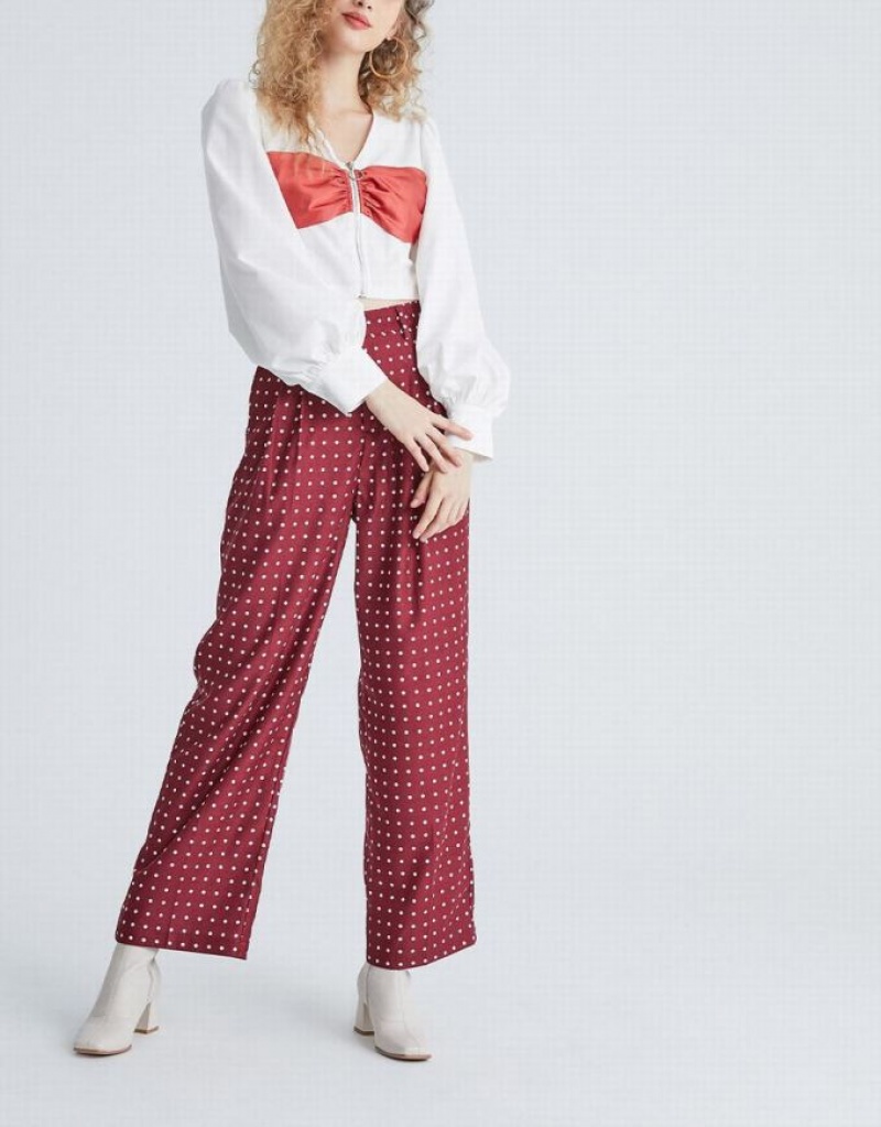 Red Urban Revivo Polka Dot Wide Leg Women's Pants | FEJNKV-367