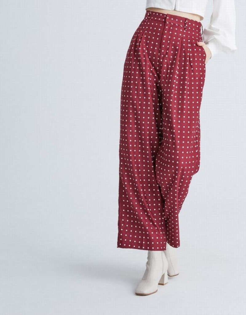 Red Urban Revivo Polka Dot Wide Leg Women's Pants | FEJNKV-367