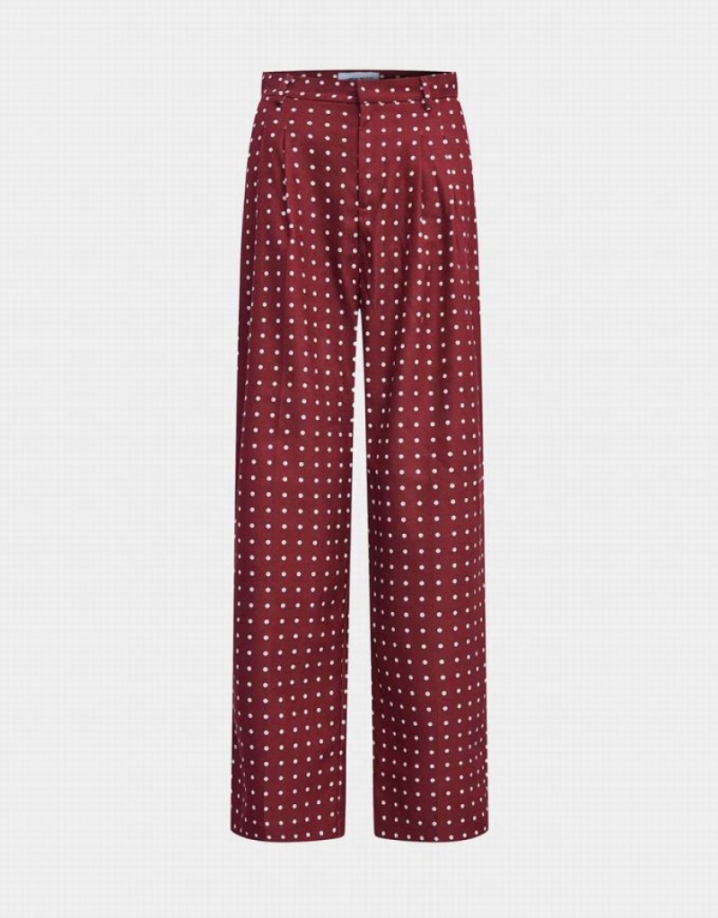 Red Urban Revivo Polka Dot Wide Leg Women\'s Pants | FEJNKV-367