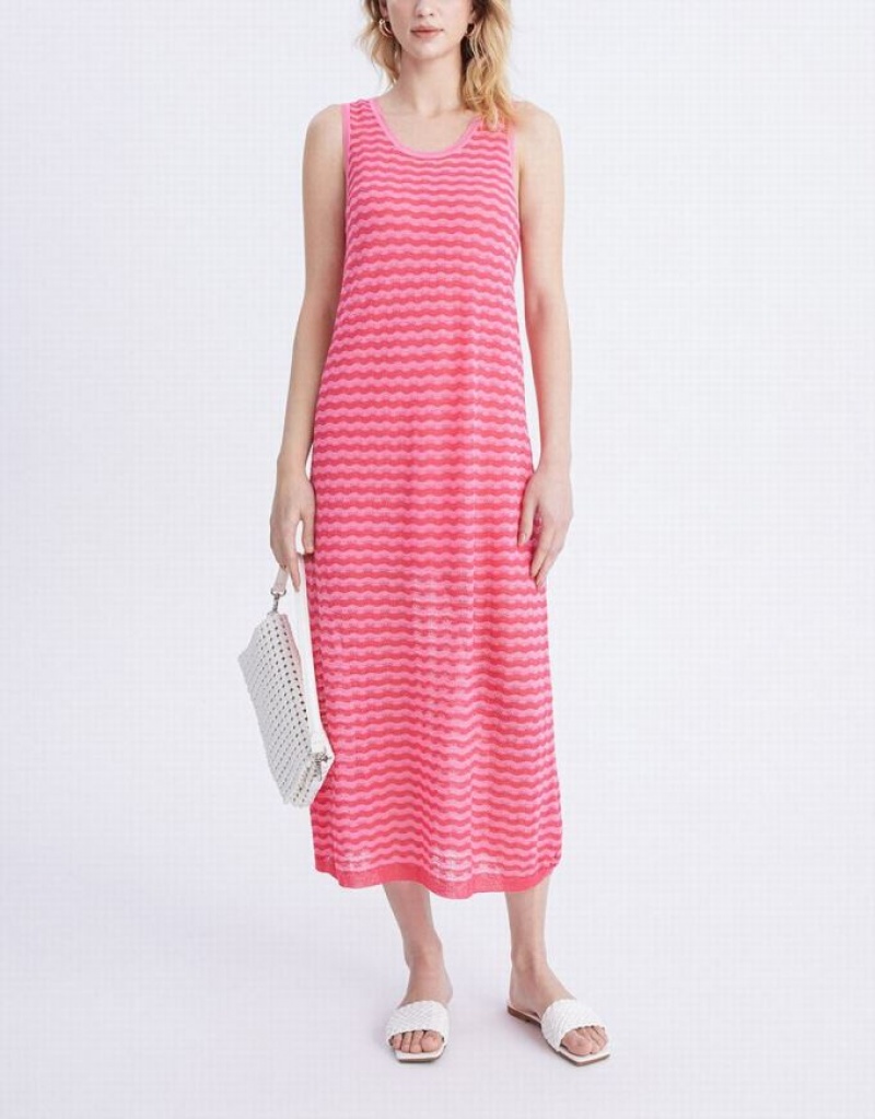 Red Urban Revivo Striped Sleeveless Midi Women's Knitted Dress | EMYCDR-741