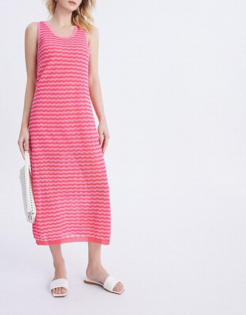 Red Urban Revivo Striped Sleeveless Midi Women's Knitted Dress | EMYCDR-741