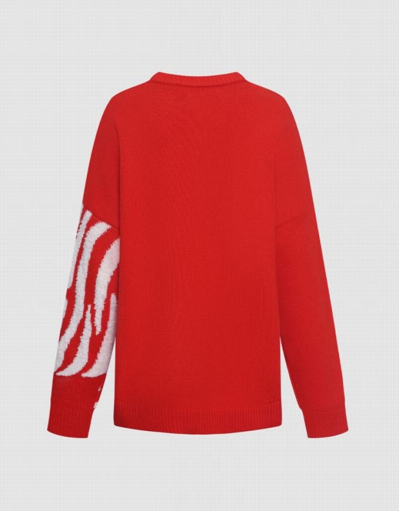 Red Urban Revivo Zebra Striped Crew Neck Women's Sweaters | GSHUBF-598