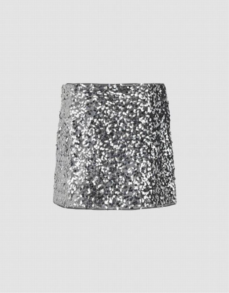 Silver Urban Revivo Sequins Mini Skinny Women's Skirts | SQEDKO-129