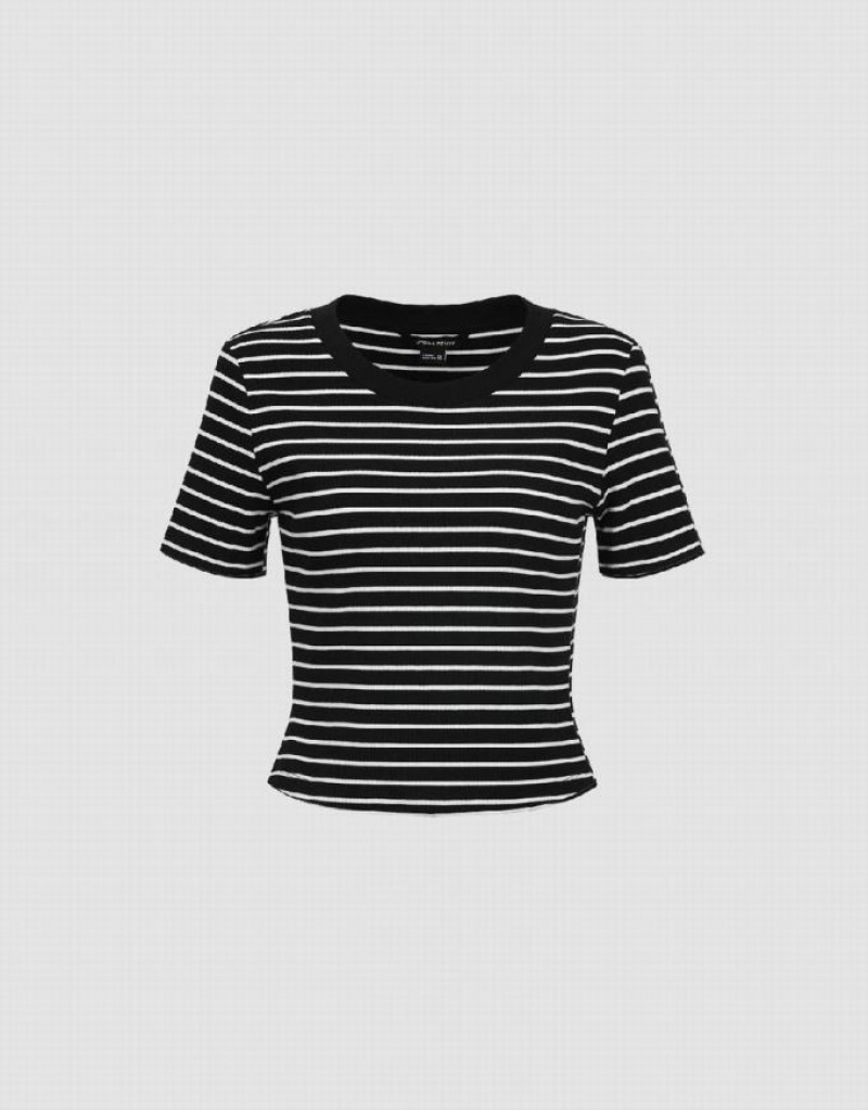 Stripes Urban Revivo Crew Neck Skinny Women\'s T-Shirts | KIJHNR-296