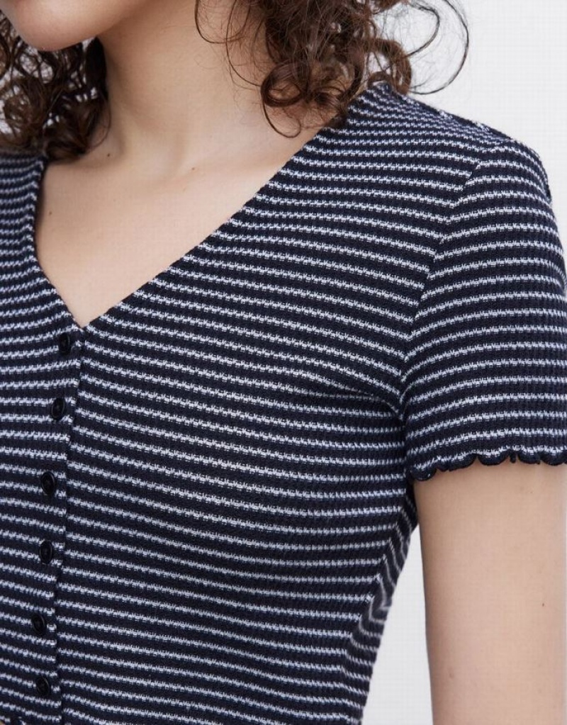 Stripes Urban Revivo Crop Women's T-Shirts | OVHUYC-715