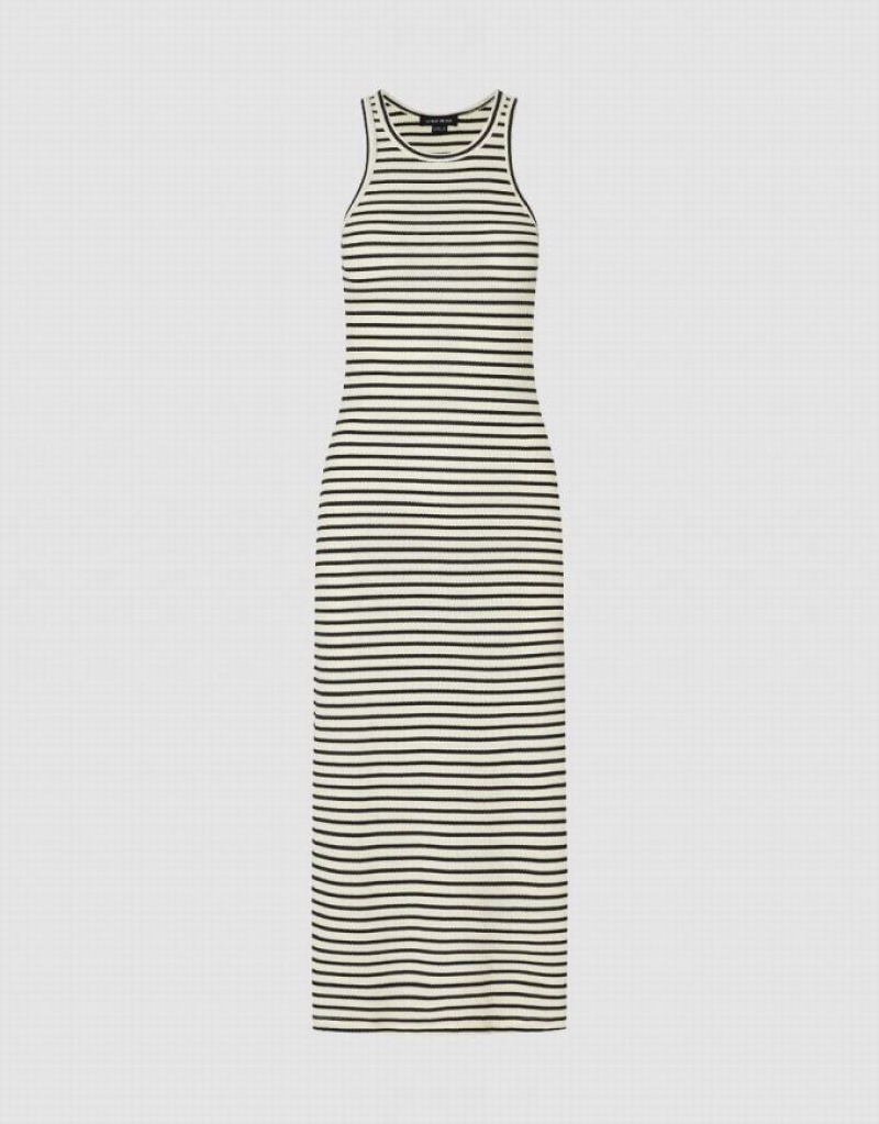 Stripes Urban Revivo Sleeveless Crew Neck Skinny Women's Dress | NHAQVP-407