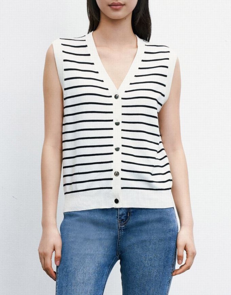 Stripes Urban Revivo Striped Button Front Women's Tank Top | GBECFD-654