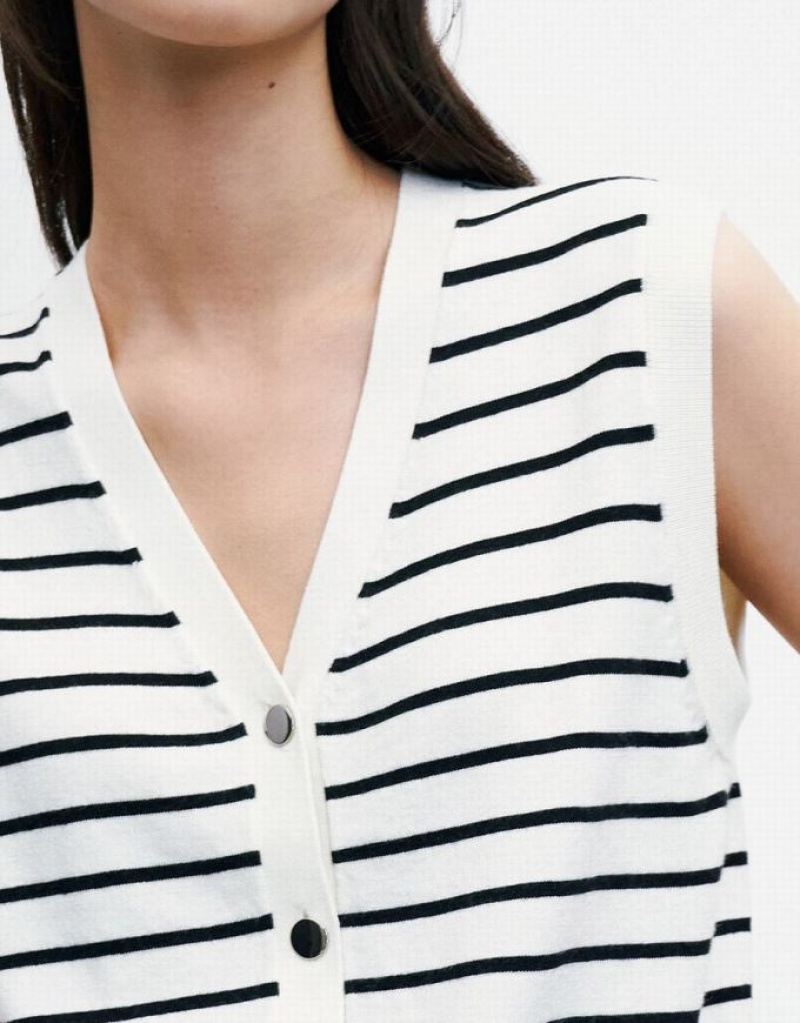 Stripes Urban Revivo Striped Button Front Women's Tank Top | GBECFD-654