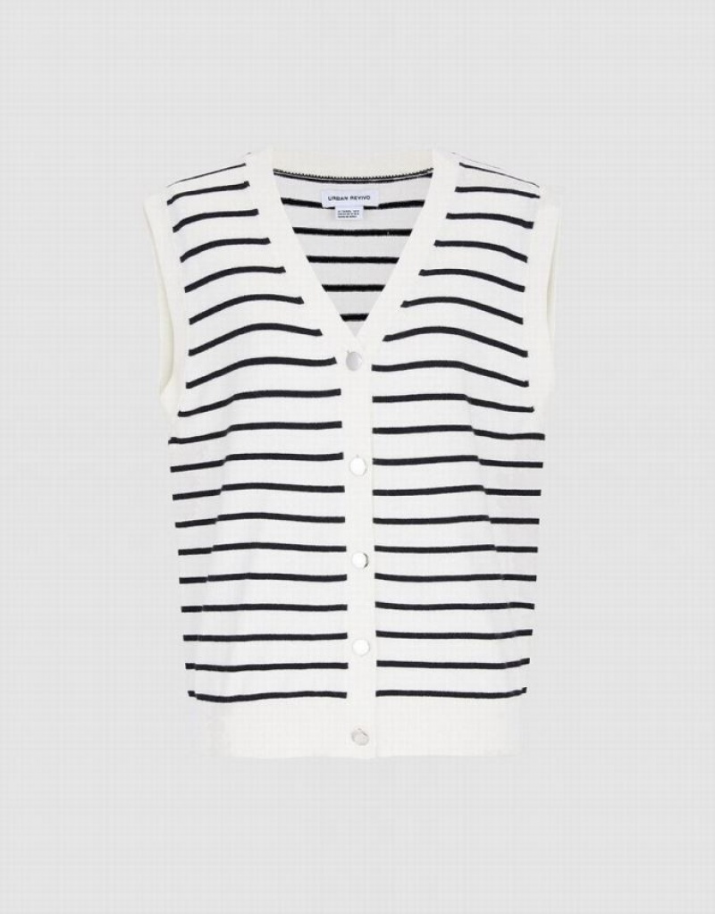 Stripes Urban Revivo Striped Button Front Women\'s Tank Top | GBECFD-654