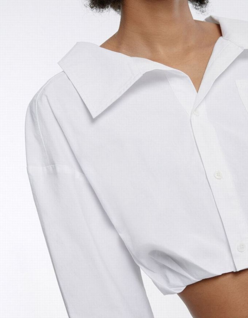 White Urban Revivo Asymmetrical Cropped Women's Shirts | BMIGDY-596