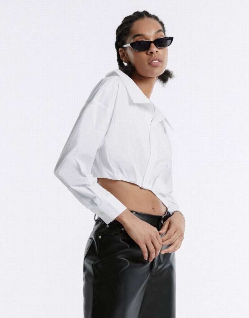 White Urban Revivo Asymmetrical Cropped Women's Shirts | BMIGDY-596