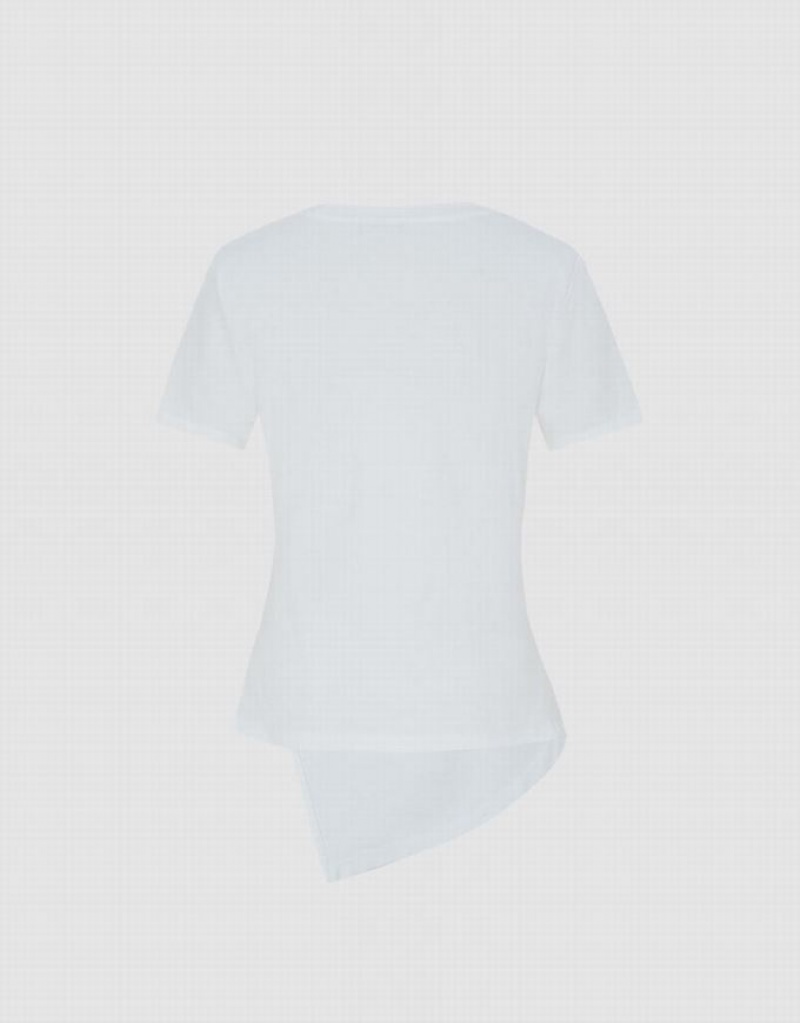 White Urban Revivo Asymmetrical Hem Women's T-Shirts | KWMDIT-632