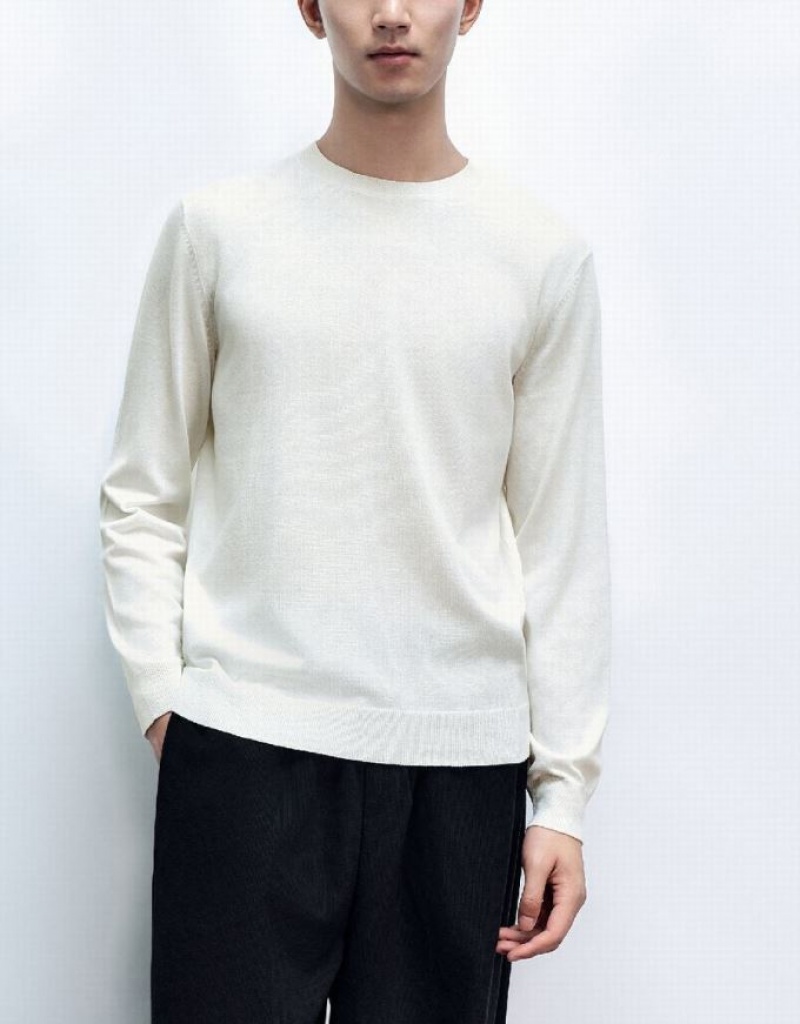 White Urban Revivo Basic Knitted Men's Cardigan | JPNWHA-695