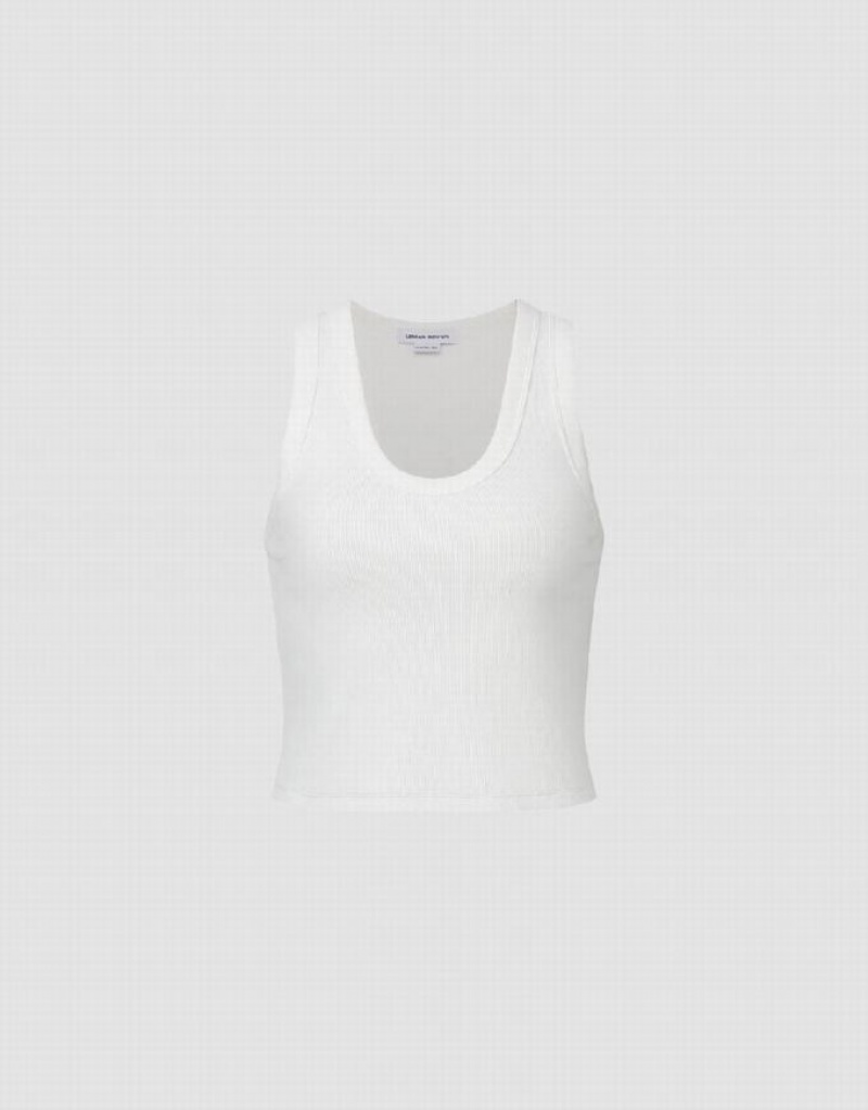 White Urban Revivo Basic U Neck Women's Tank Top | OVTKBR-976