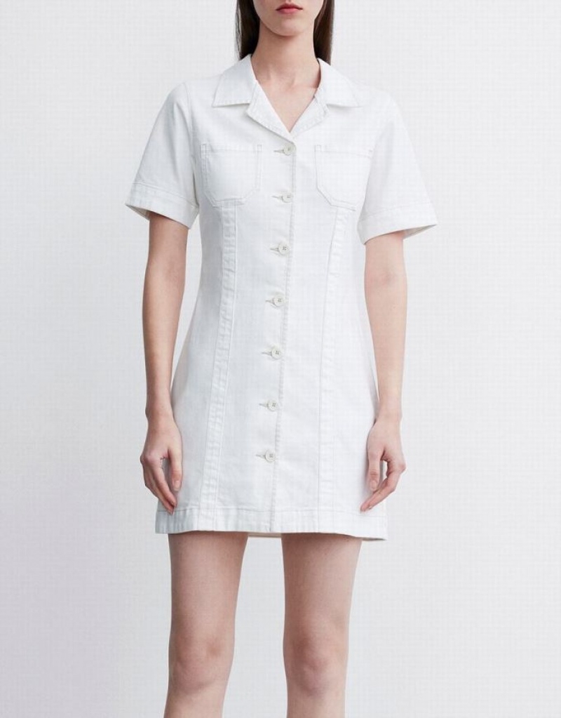 White Urban Revivo Button Front Women's Denim Dress | OJIRLB-951