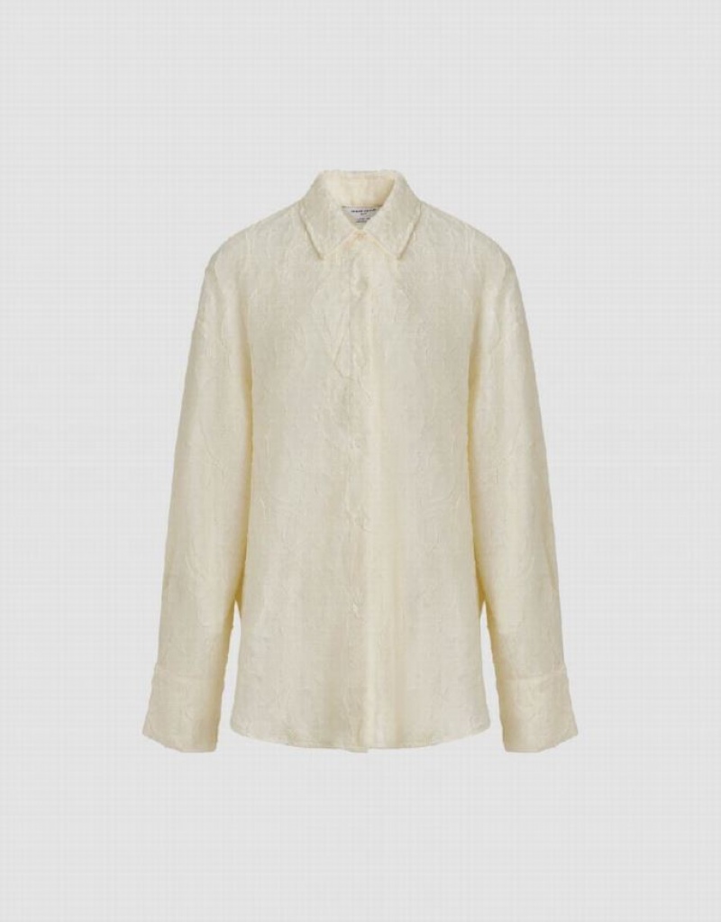 White Urban Revivo Button Up Embossed Loose Women's Shirts | UXRIWP-402