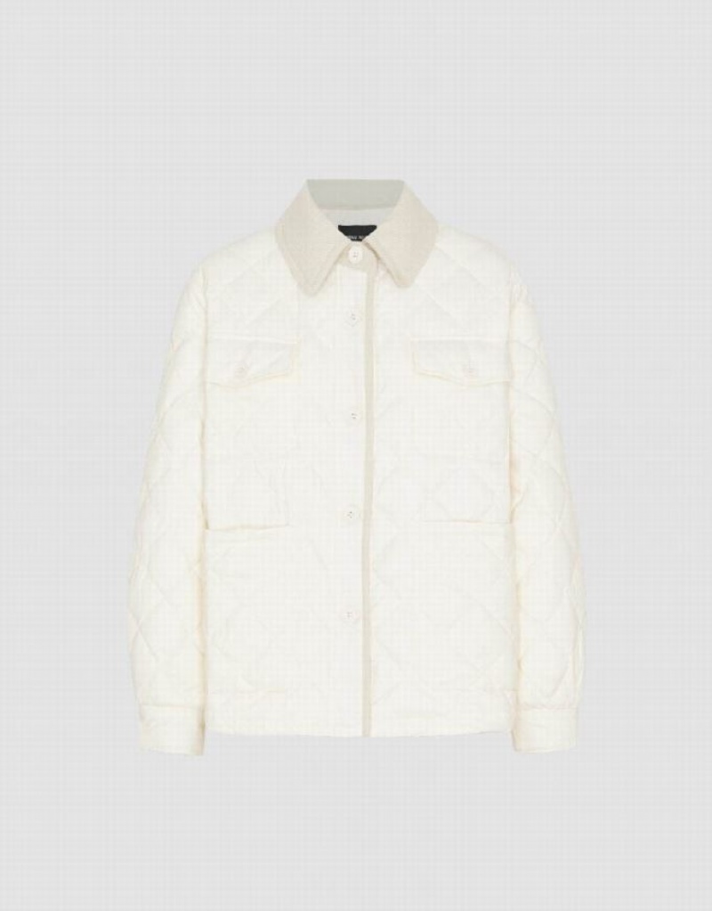 White Urban Revivo Button Up Quilted Women's Down Jackets | PCOWIB-048