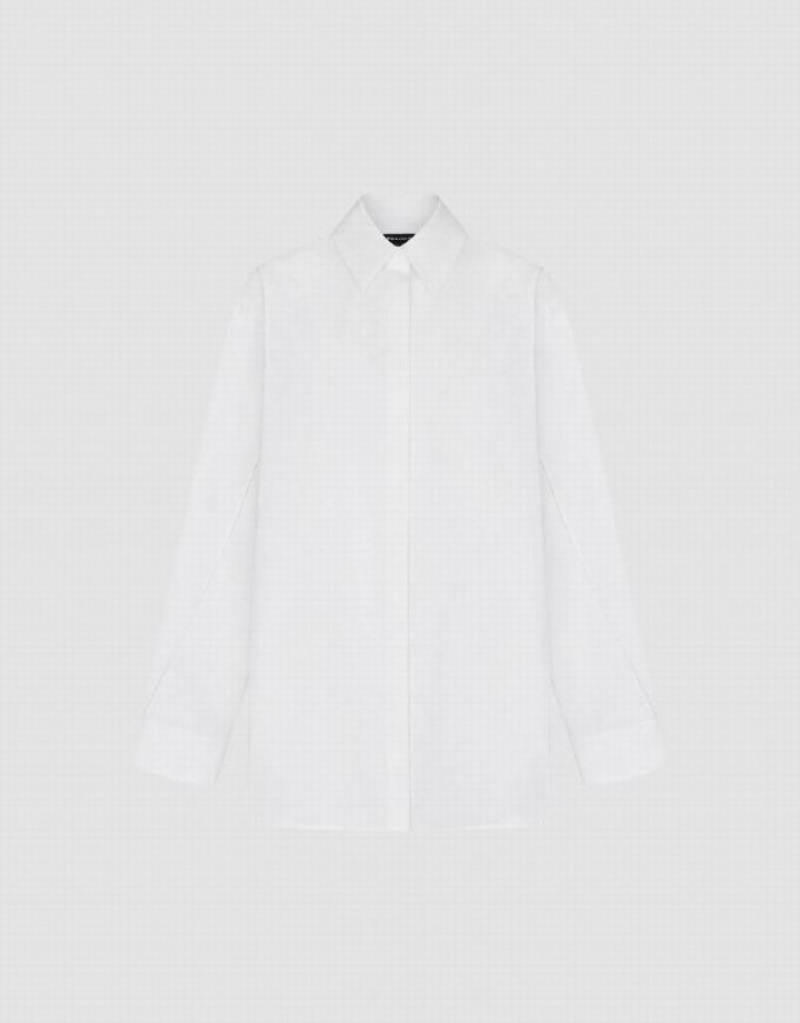 White Urban Revivo Button Up Straight Women's Shirts | FBMRSP-935