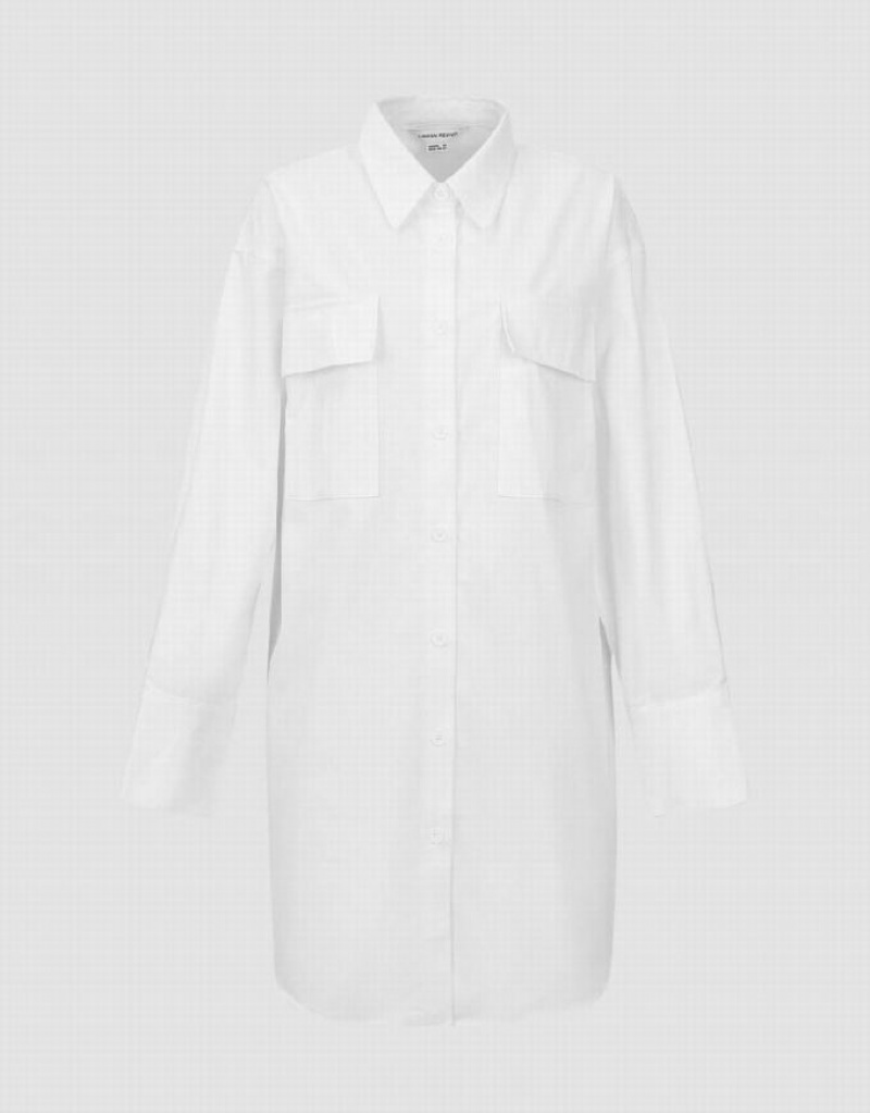 White Urban Revivo Button Up Straight Women's Shirt Dress | ZDSAWO-786