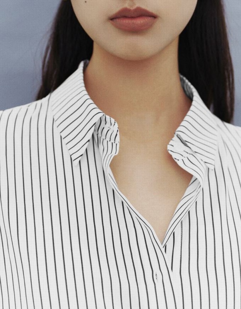 White Urban Revivo Button Up Striped Straight Women's Shirts | GIOVYU-109