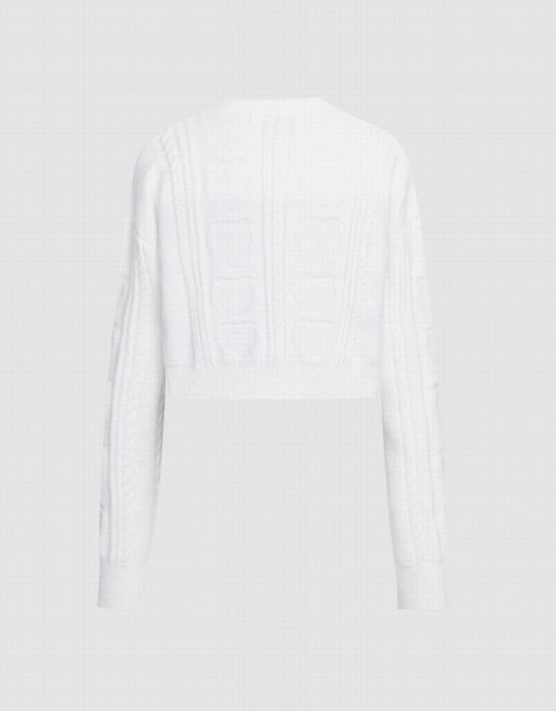 White Urban Revivo Cable Knit Button Up Women's Cardigan | NGIHWF-458