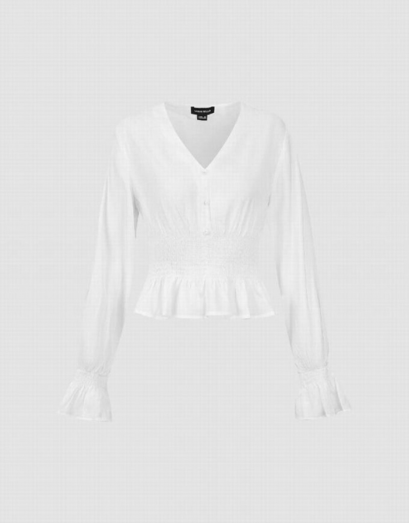 White Urban Revivo Chiffon V-Neck Overhead Women's Blouse | CPKJNM-265