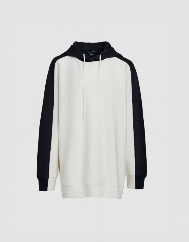 White Urban Revivo Contrast Fabric Women's Hoodie | BTNYWG-937