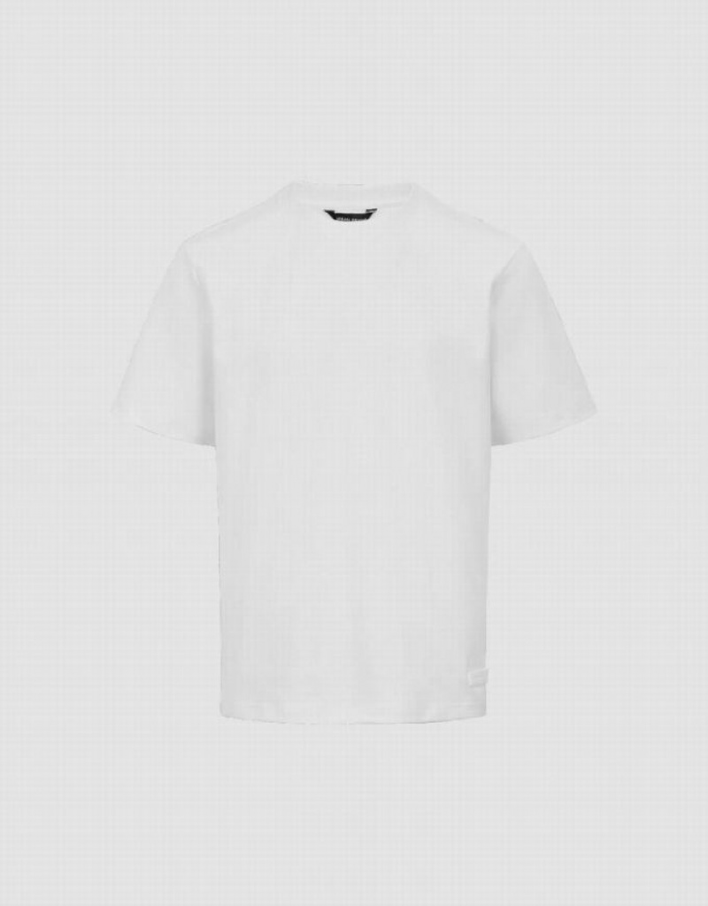 White Urban Revivo Crew Neck Straight Men's T-Shirts | ZTQLJA-673