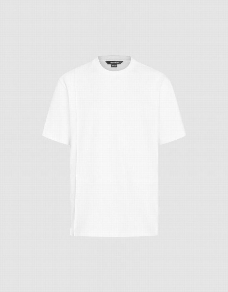 White Urban Revivo Crew Neck Straight Men's T-Shirts | LTOEUR-015