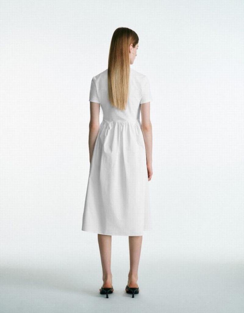 White Urban Revivo Crew Neck Straight Women's Dress | QDLCOT-940