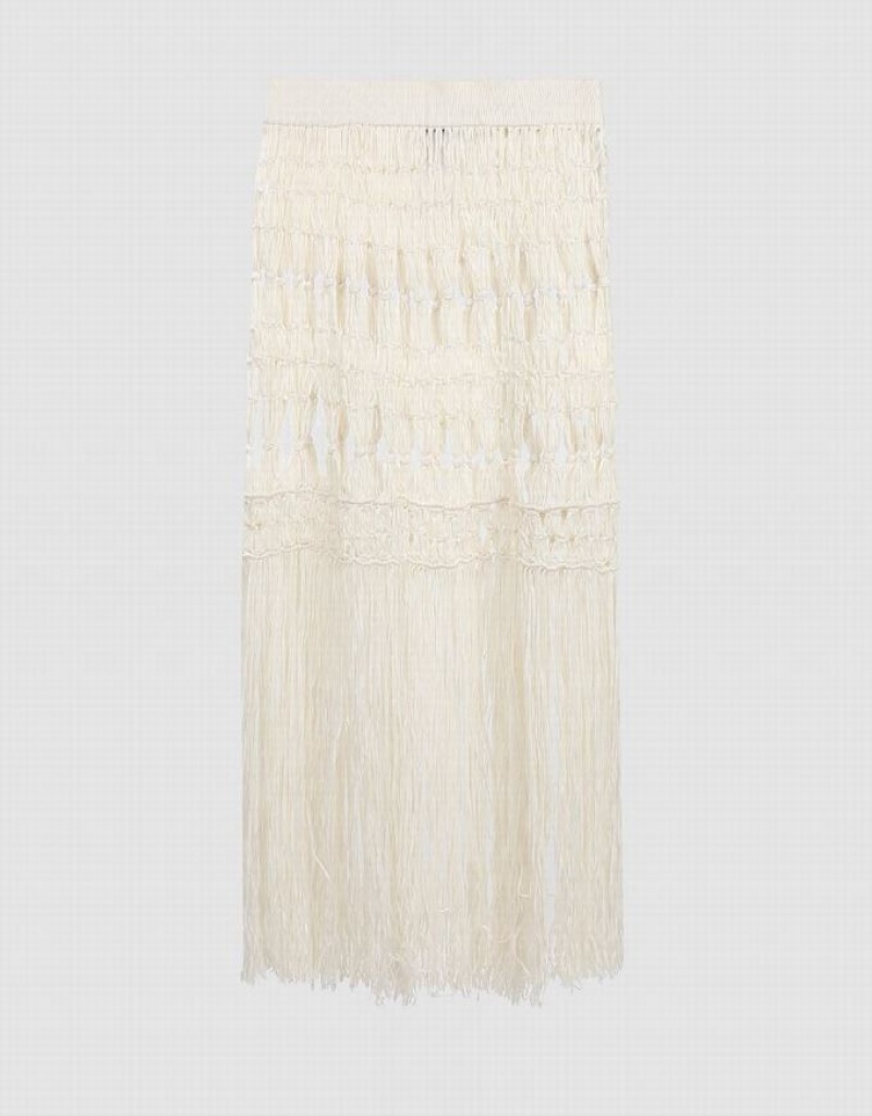 White Urban Revivo Crochet Midi Knitted Women\'s Skirts | EJOVMP-613