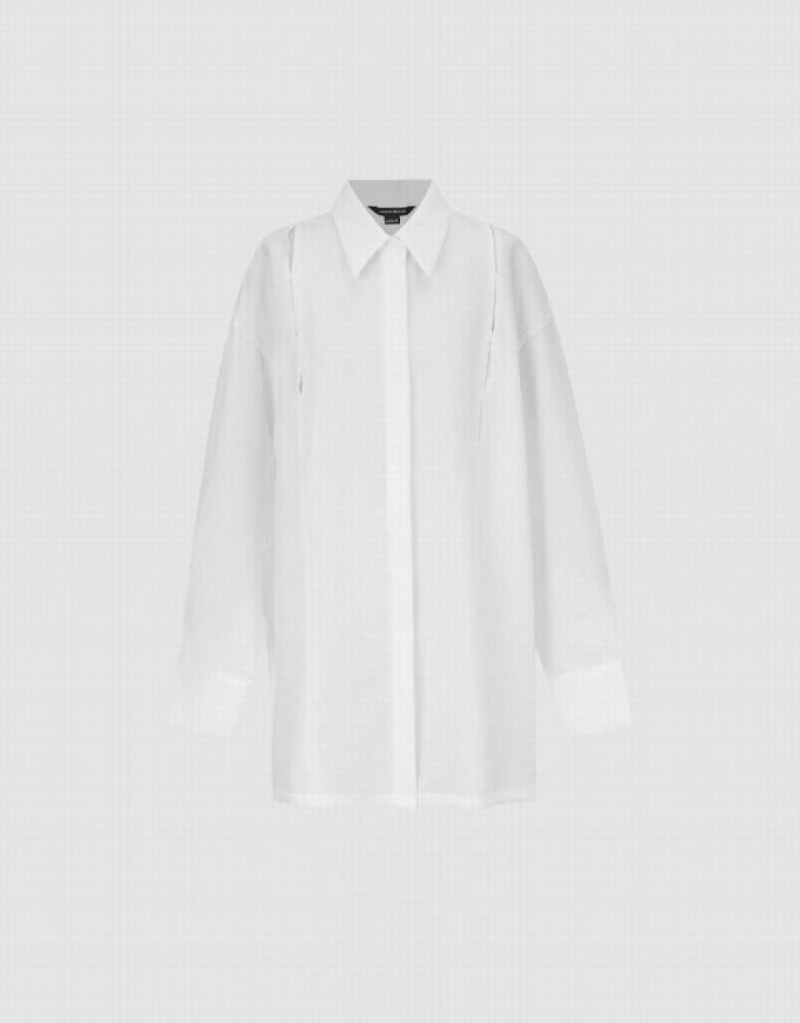 White Urban Revivo Cut-Out Women's Shirts | IJPKOC-397