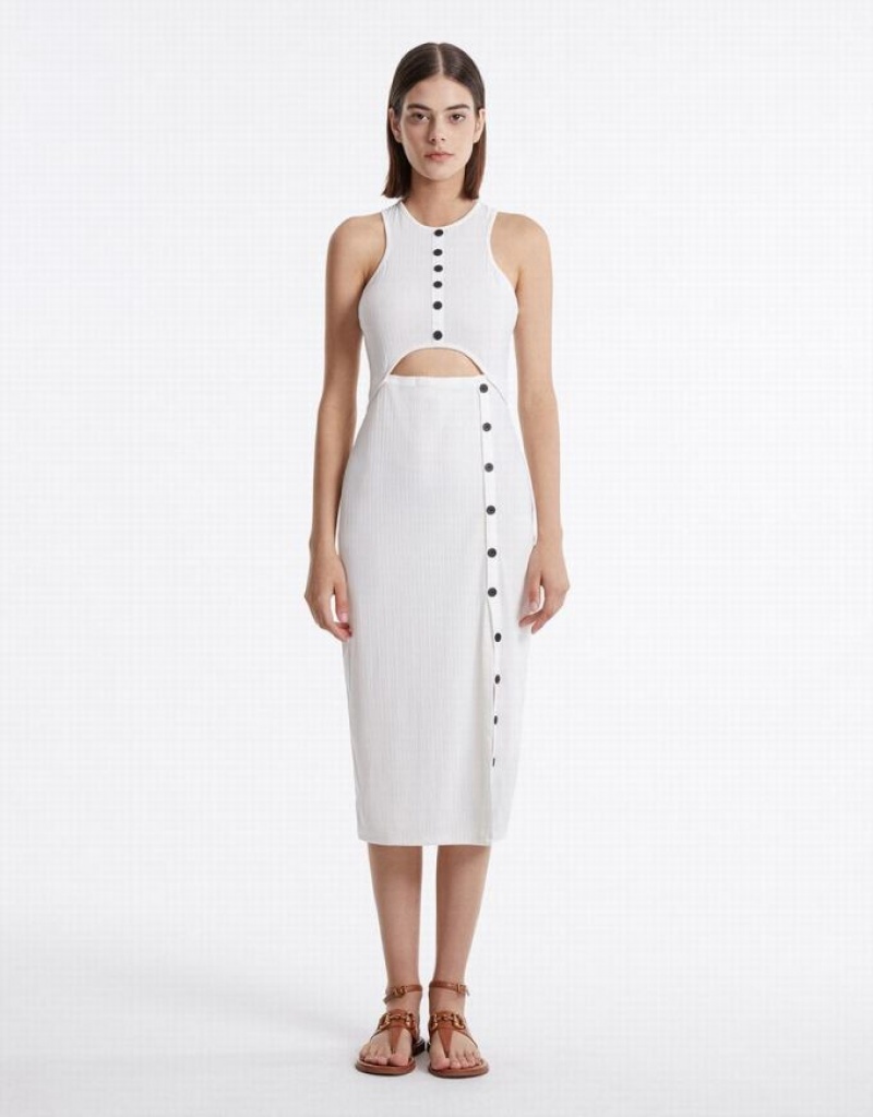 White Urban Revivo Cut Out Women's Knitted Dress | JZGWPB-715