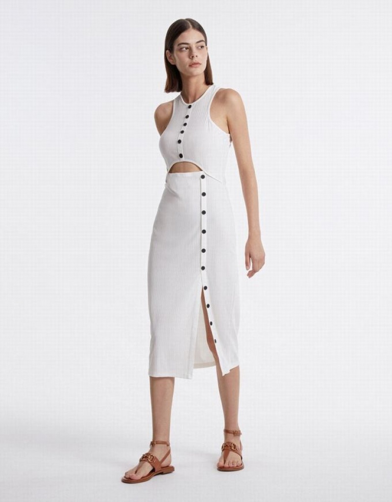 White Urban Revivo Cut Out Women's Knitted Dress | JZGWPB-715